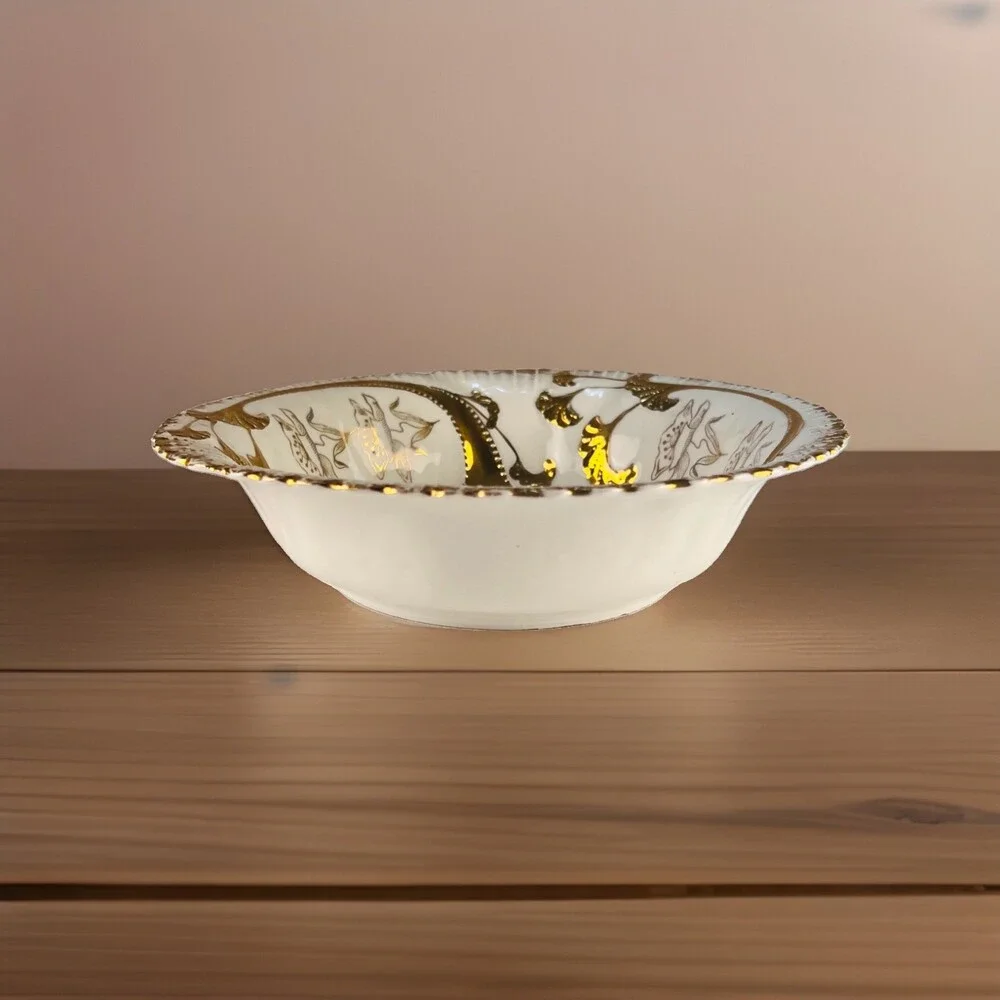 Antique Porcelain Bowl Hand Painted Pears Gold Gilt Victorian Rococo 10”